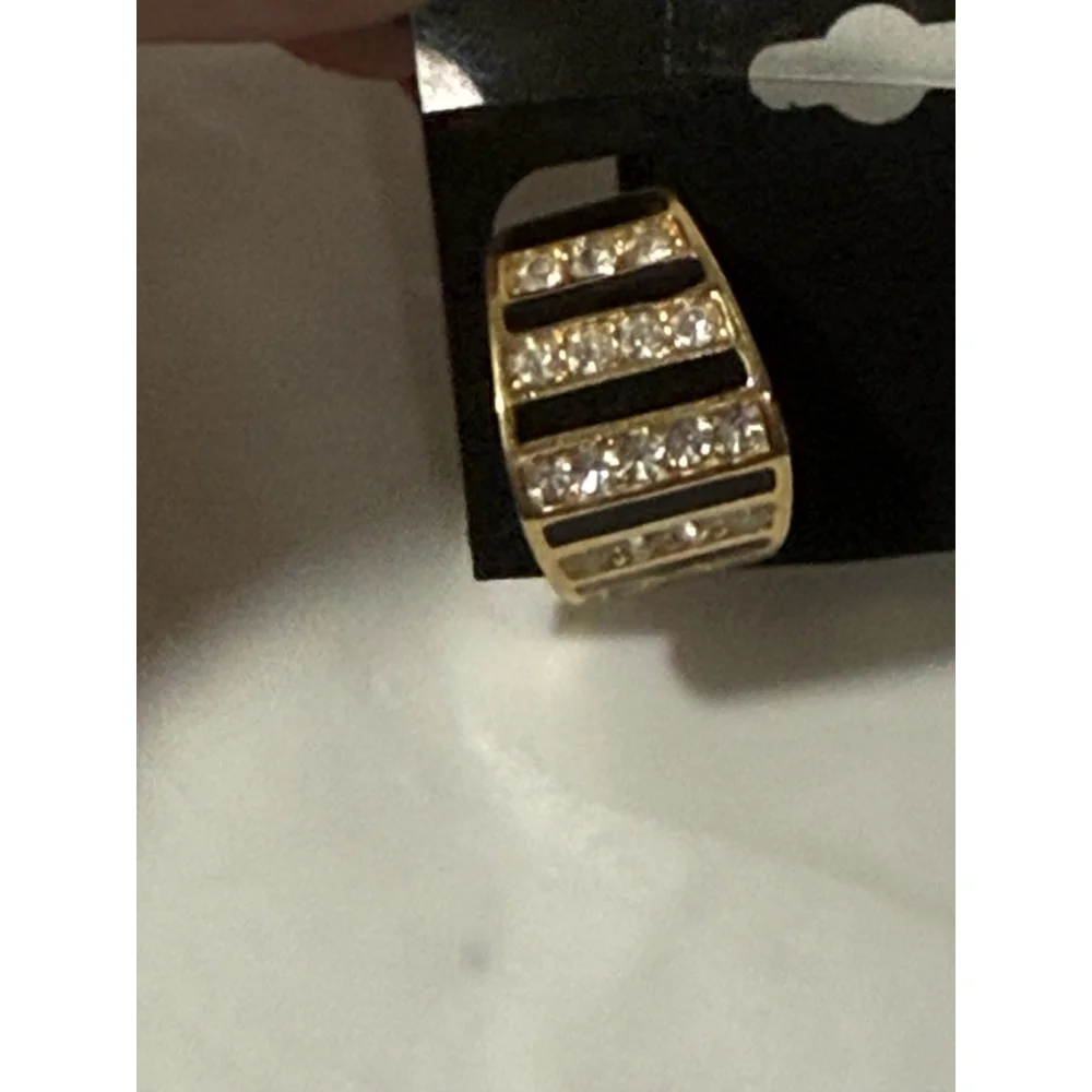 Vintage Christian Dior Gold Tone Black Rhinestone Hoop Clip On Earrings - Picture 11 of 16